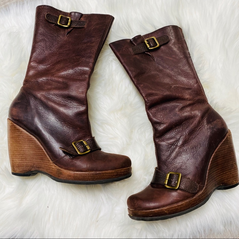 Anthro Schutz tall wedge cognac leather boots 9